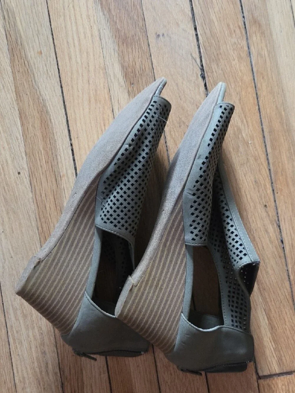 Morgan Taylor Olive Perforated Wedge Sandals